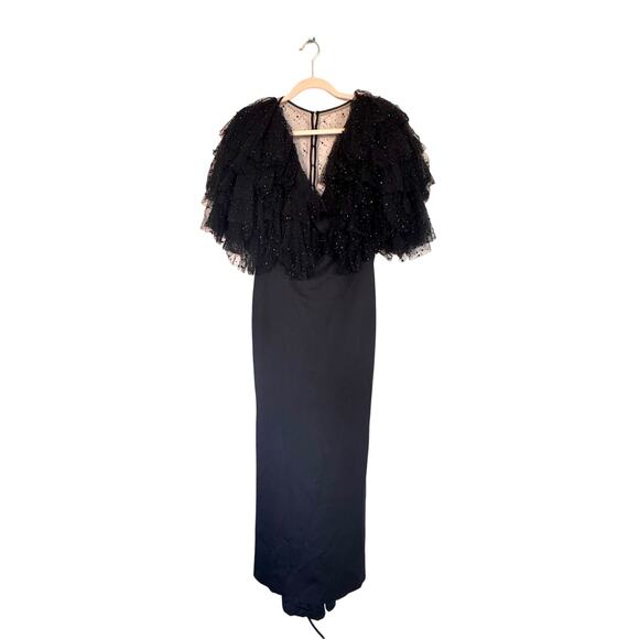 Badgley Mischka Crystal-Embellished Tulle Column Gown black US8 - Picture 5 of 7